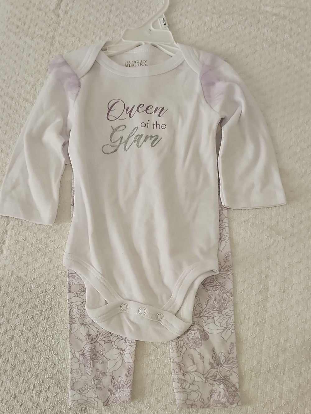 Badgley Mischka White and Lavender "Queen of the Glam" One-Piece Set